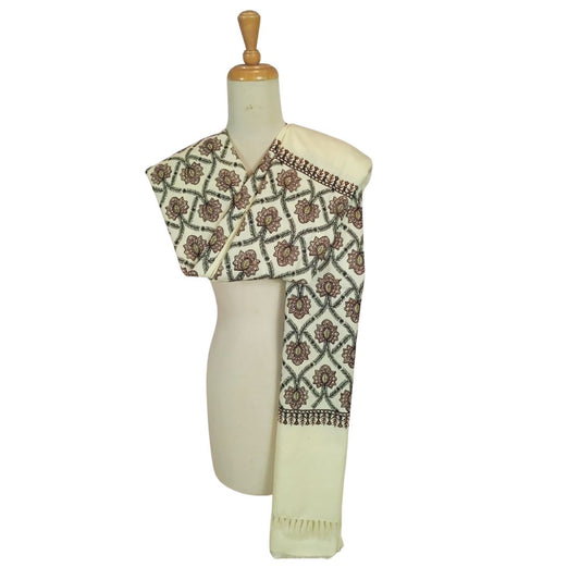 شال كشميري مطرز ابيض طويل - Lagonna | لاقونا