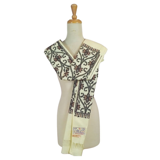 شال كشميري ابيض مطرز بالكامل - Lagonna | لاقونا