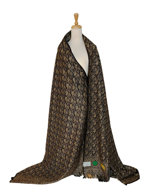 شال كشميري أسود فاخر بوجهين