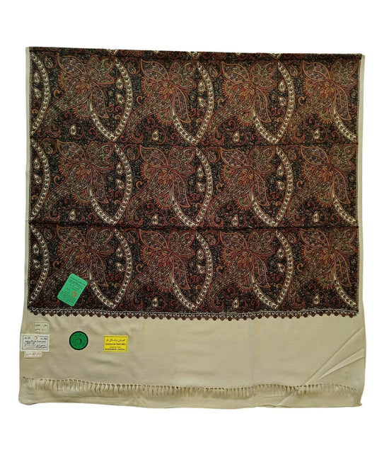 شال كشميري فاخر بني مطرز طول مترين