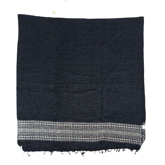 شال كشميري صوف اسود ناعم حزام نقش سداسي بيج - Lagonna | لاقونا