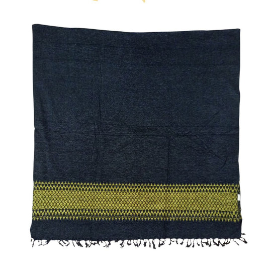 شال كشميري صوف اسود ناعم حزام نقش سداسي اصفر - Lagonna | لاقونا