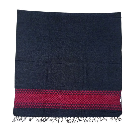 شال كشميري صوف اسود ناعم حزام نقش سداسي احمر - Lagonna | لاقونا