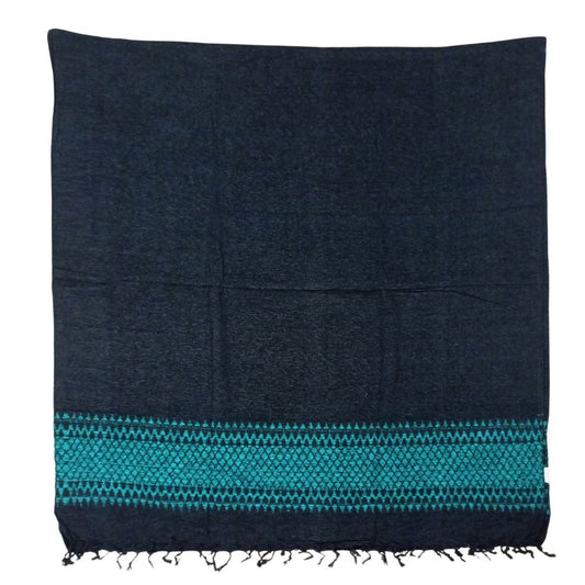 شال كشميري صوف اسود ناعم حزام نقش سداسي اخضر - Lagonna | لاقونا