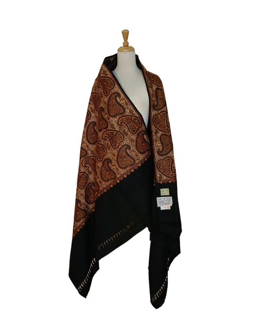 شال كشميري ملكي أسود مطرز