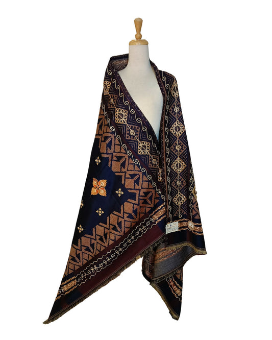شال كشميري تراثي كحلي و عودي