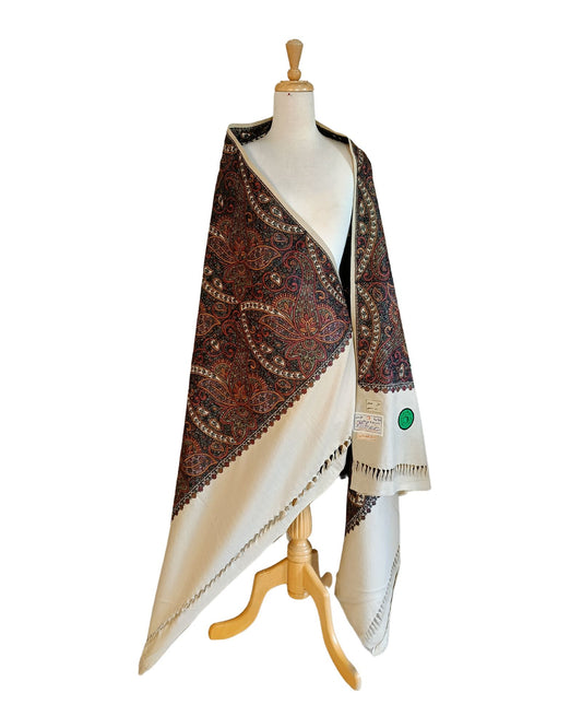 شال كشميري فاخر بني مطرز طول مترين