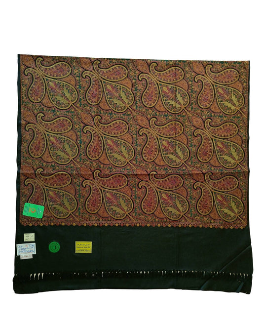 شال كشميري فاخر اسود مطرز طول مترين