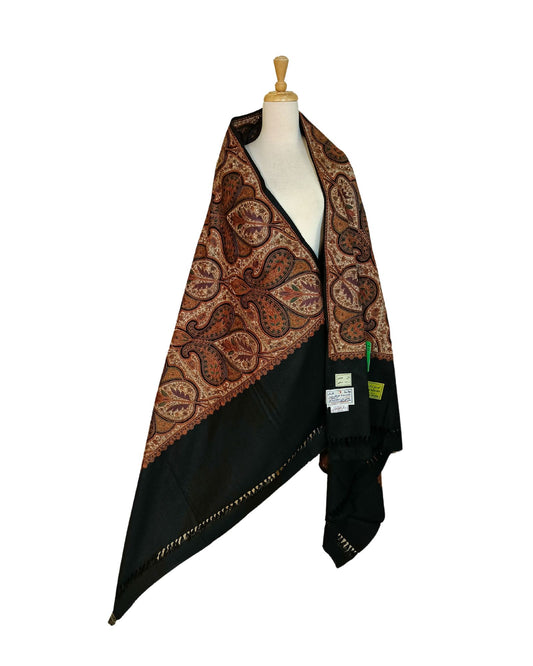 شال كشميري فاخر اسود مطرز طول مترين