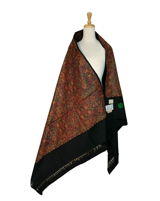 شال كشميري فاخر اسود مطرز طول مترين