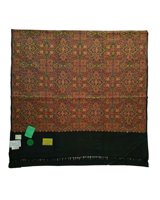 شال كشميري فاخر اسود مطرز طول مترين