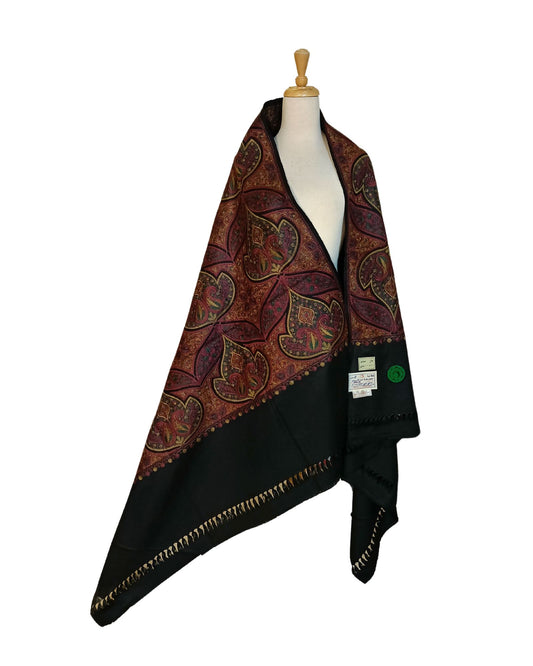 شال كشميري فاخر اسود مطرز طول مترين