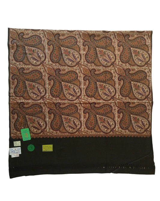 شال كشميري فاخر اسود مطرز طول مترين