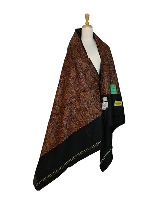 شال كشميري فاخر اسود مطرز طول مترين