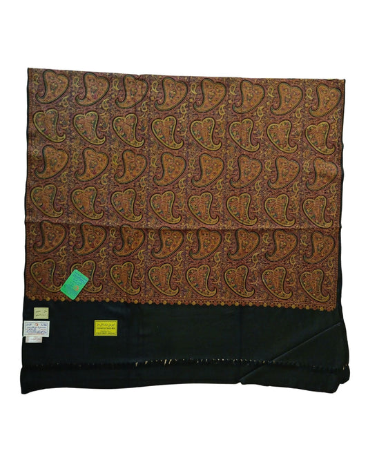 شال كشميري فاخر اسود مطرز طول مترين