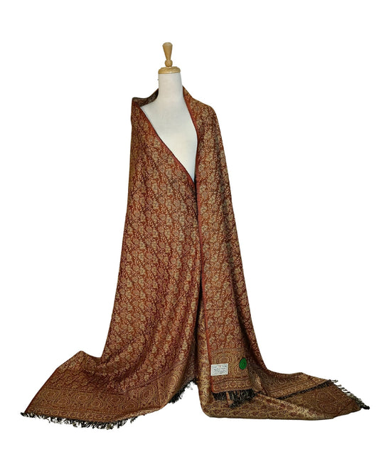 شال كشميري أحمر فاخر بوجهين