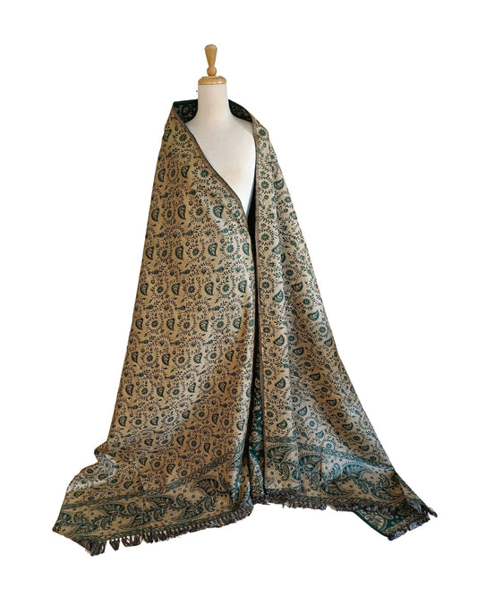 شال كشميري أخضر عشبي فاخر بوجهين