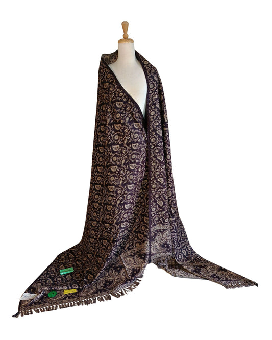 شال كشميري اسود فاخر بوجهين