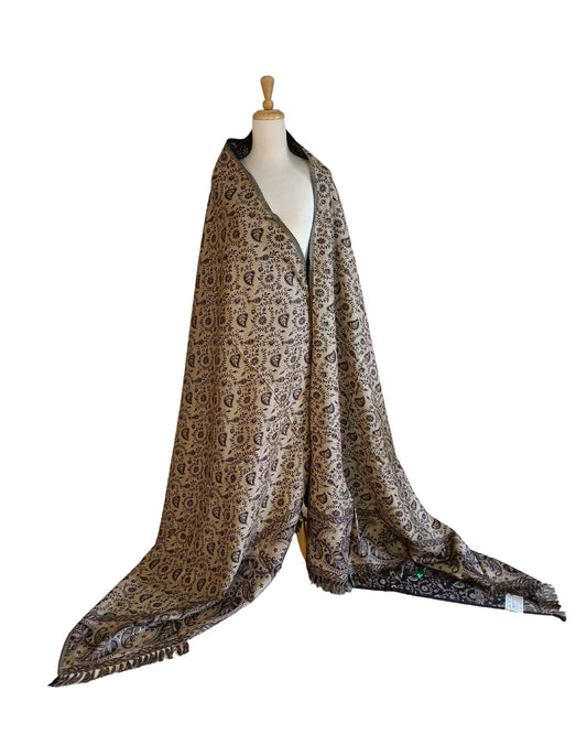 شال كشميري اسود فاخر بوجهين