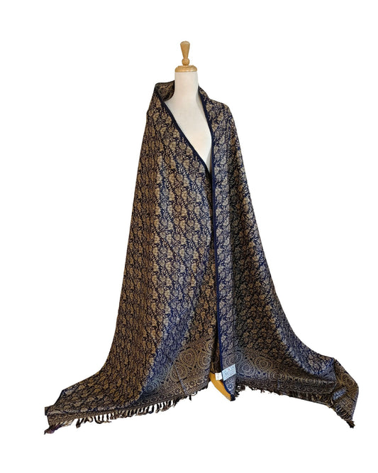 شال كشميري كحلي فاخر بوجهين