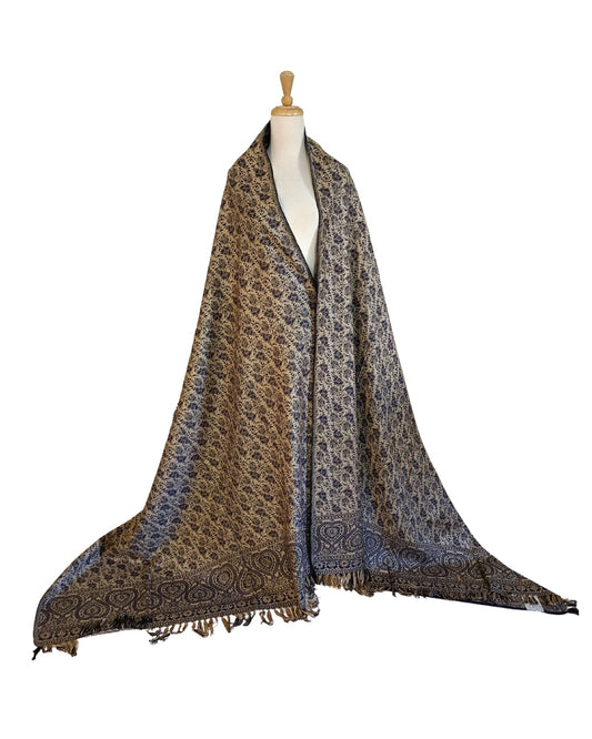 شال كشميري كحلي فاخر بوجهين