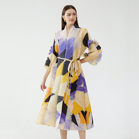 فستان نمط الازياء الكورية مع حزام و الوان متناغمه - Lagonna | لاقونا