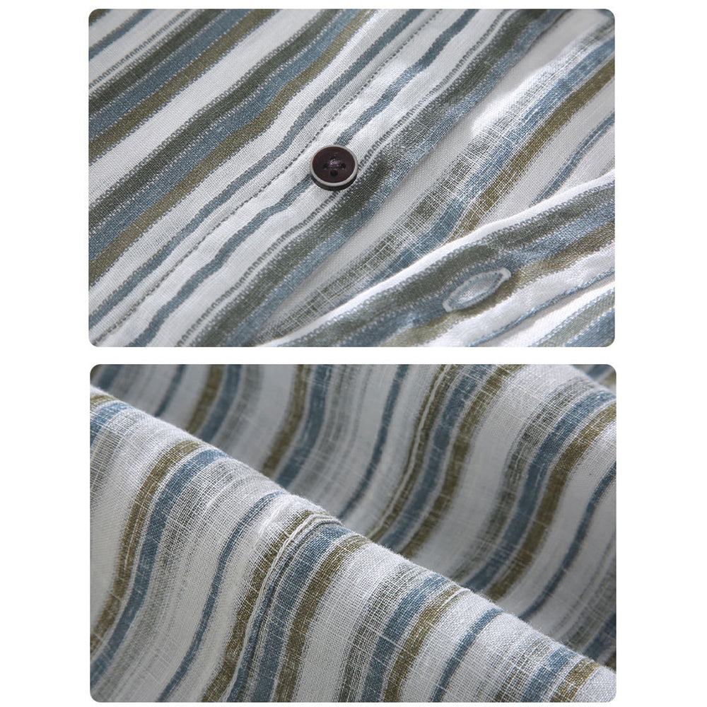 قميص كتان رجالي مخطط اكمام قصيرة - Lagonna | لاقونا قميص كتان رجالي مخطط اكمام قصيرة - Lagonna | لاقونا