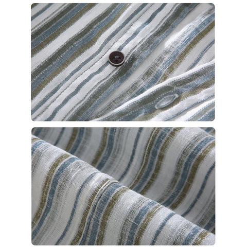 قميص كتان رجالي مخطط اكمام قصيرة - Lagonna | لاقونا قميص كتان رجالي مخطط اكمام قصيرة - Lagonna | لاقونا