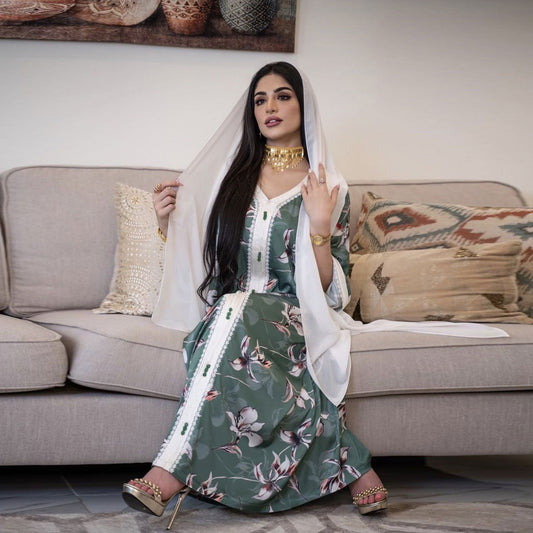 جلابية مشجرة بتطريز مغربي ابيض - Lagonna | لاقونا