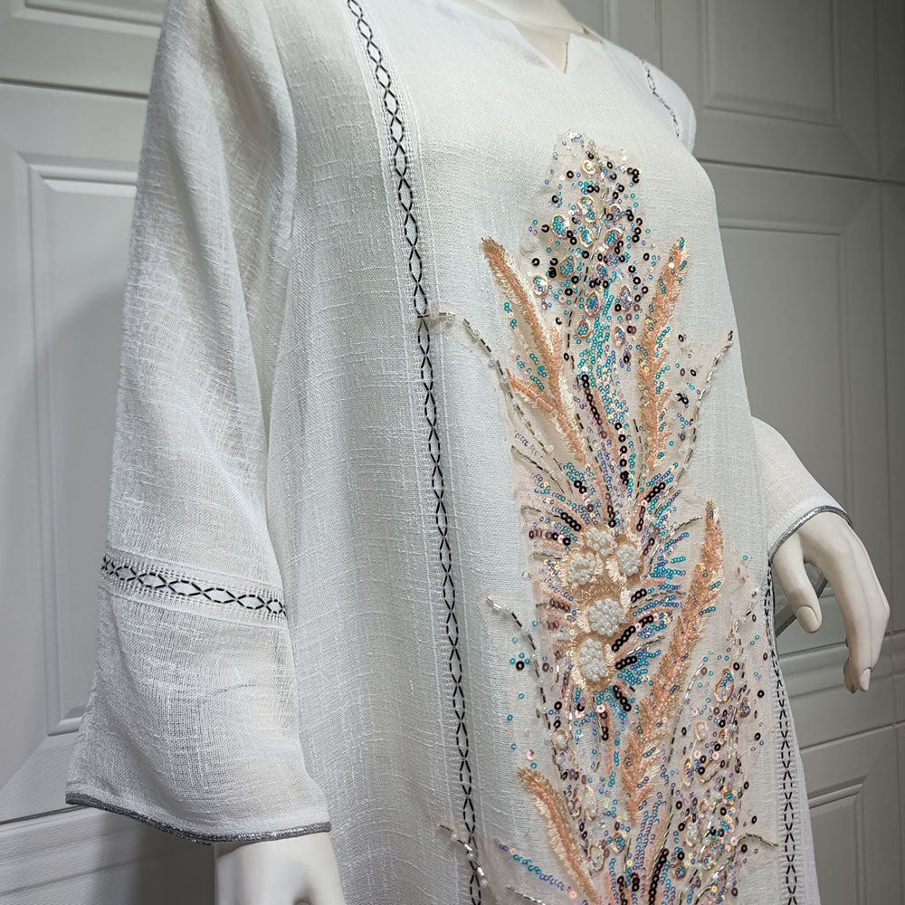 جلابية للمناسبات بيضاء مطرزة بالخرز - Lagonna | لاقونا جلابية للمناسبات بيضاء مطرزة بالخرز - Lagonna | لاقونا