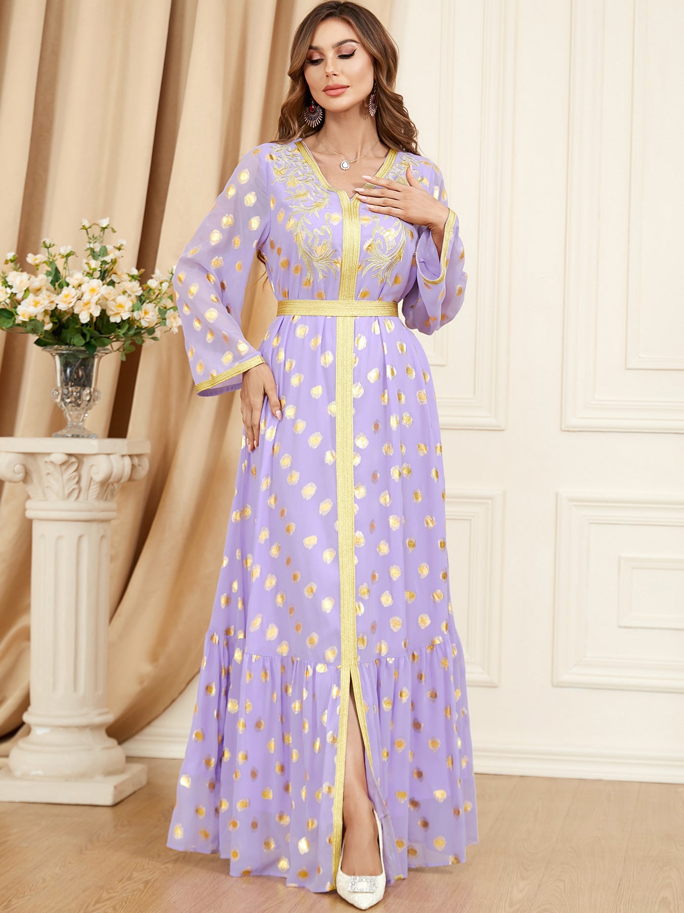 جلابية قفطان تطريز مذهب كشكش - Lagonna | لاقونا جلابية قفطان تطريز مذهب كشكش - Lagonna | لاقونا