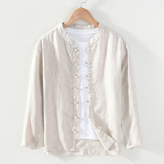 قميص كتان رجالي تصميم اسيوي اكمام طويلة - Lagonna | لاقونا