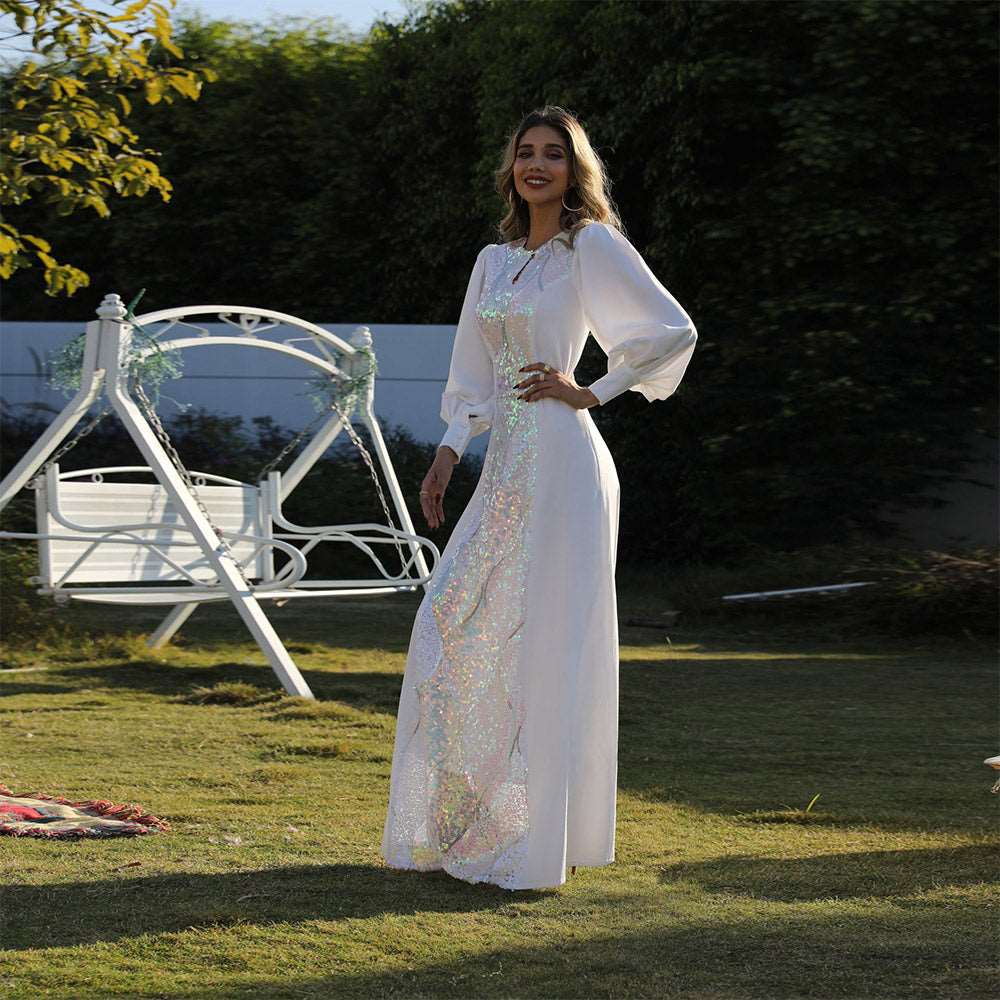 جلابية تصميم فستان ابيض جلابية تصميم فستان ابيض