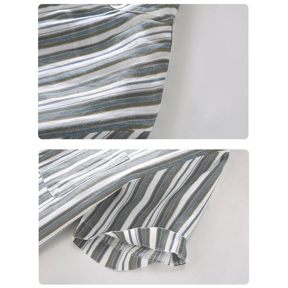 قميص كتان رجالي مخطط اكمام قصيرة - Lagonna | لاقونا قميص كتان رجالي مخطط اكمام قصيرة - Lagonna | لاقونا