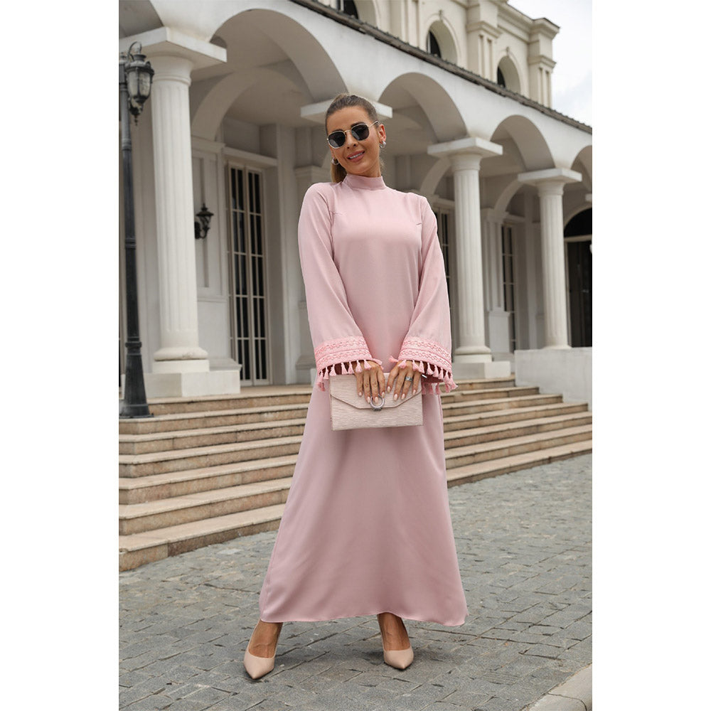 جلابية فستان طويل الأكمام بلون وردي أنيق - Lagonna | لاقونا جلابية فستان طويل الأكمام بلون وردي أنيق - Lagonna | لاقونا