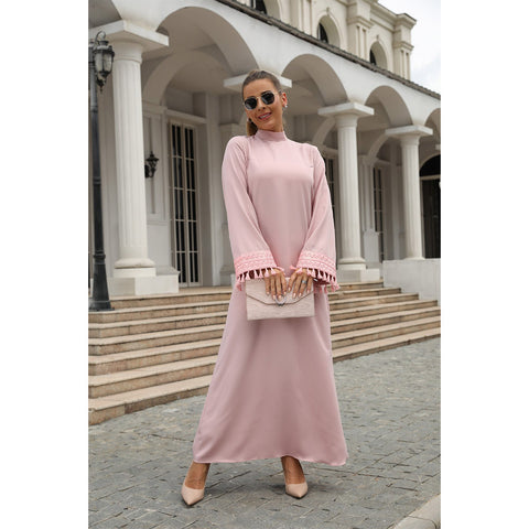 جلابية فستان طويل الأكمام بلون وردي أنيق - Lagonna | لاقونا جلابية فستان طويل الأكمام بلون وردي أنيق - Lagonna | لاقونا