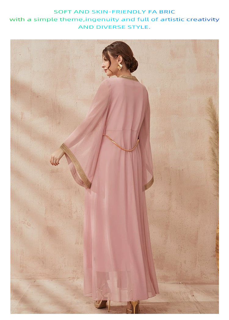 جلابية فخمة وردي قطعتين تطريز ذهبي - Lagonna | لاقونا جلابية فخمة وردي قطعتين تطريز ذهبي - Lagonna | لاقونا