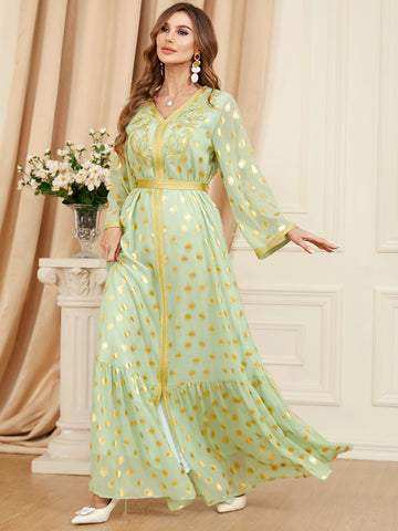 جلابية قفطان تطريز مذهب كشكش - Lagonna | لاقونا جلابية قفطان تطريز مذهب كشكش - Lagonna | لاقونا