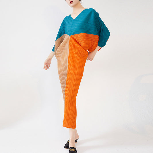 فستان برتقالي بتصميم عصري مدمج مع الوان - Lagonna | لاقونا