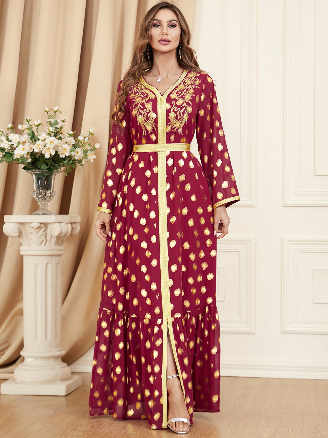 جلابية قفطان تطريز مذهب كشكش - Lagonna | لاقونا جلابية قفطان تطريز مذهب كشكش - Lagonna | لاقونا