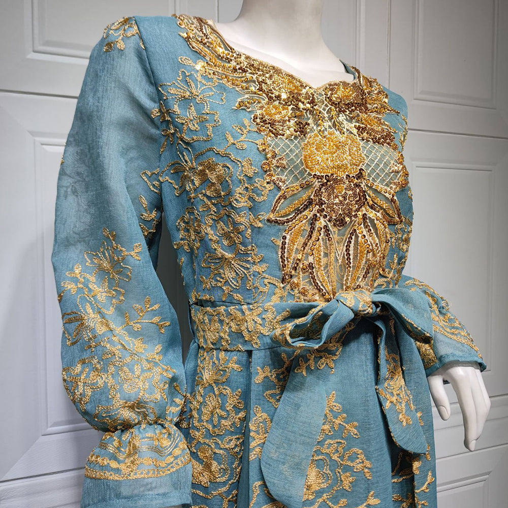 جلابية تطريز ذهبي مع حزام - Lagonna | لاقونا جلابية تطريز ذهبي مع حزام - Lagonna | لاقونا