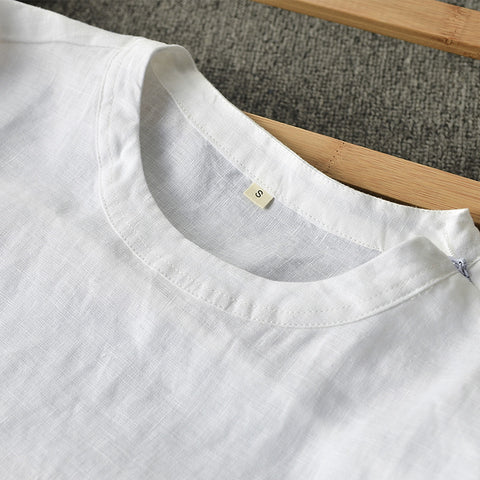 قميص رجالي كتان تصميم شيرت لون ابيض سادة - Lagonna | لاقونا قميص رجالي كتان تصميم شيرت لون ابيض سادة - Lagonna | لاقونا