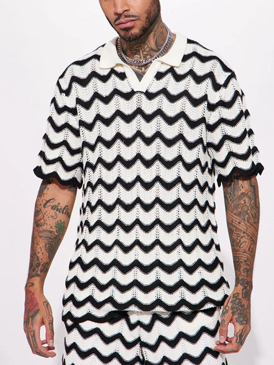 طقم بياقة قطن حائك للرجال