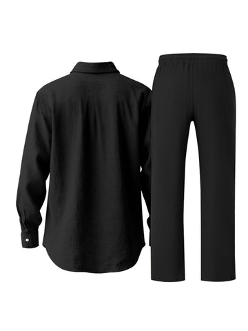 طقم كتان رجالي قميص وبنطال طويل طقم كتان رجالي قميص وبنطال طويل