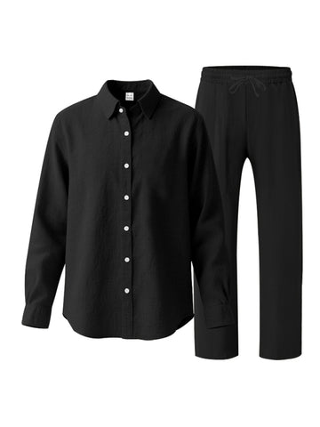 طقم كتان رجالي قميص وبنطال طويل طقم كتان رجالي قميص وبنطال طويل