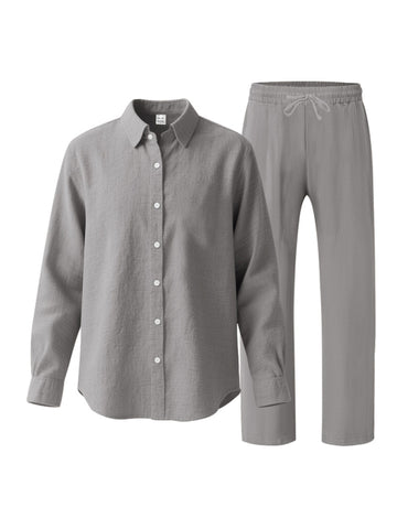 طقم كتان رجالي قميص وبنطال طويل طقم كتان رجالي قميص وبنطال طويل