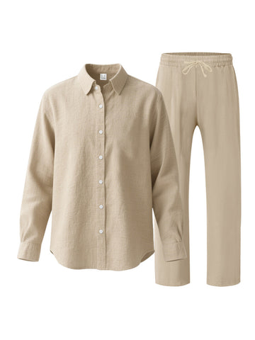 طقم كتان رجالي قميص وبنطال طويل طقم كتان رجالي قميص وبنطال طويل