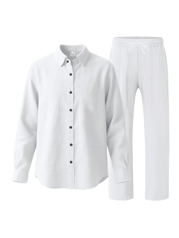 طقم كتان رجالي قميص وبنطال طويل طقم كتان رجالي قميص وبنطال طويل