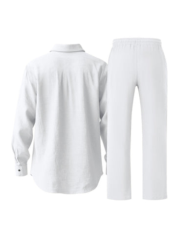 طقم كتان رجالي قميص وبنطال طويل طقم كتان رجالي قميص وبنطال طويل