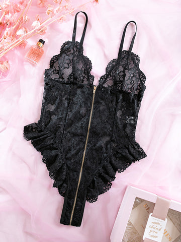 لانجري دانتيل قطعة سحاب امامي لانجري دانتيل قطعة سحاب امامي